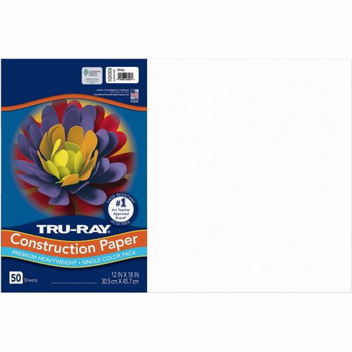 Pacon  Construction Paper,76 lb.,12"x18",50/PK,White