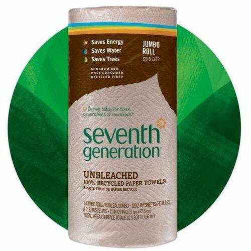 Seventh Generation  Jumbo Paper Towels,2-Ply, 11"x9", 120 Shts/RL, Brown