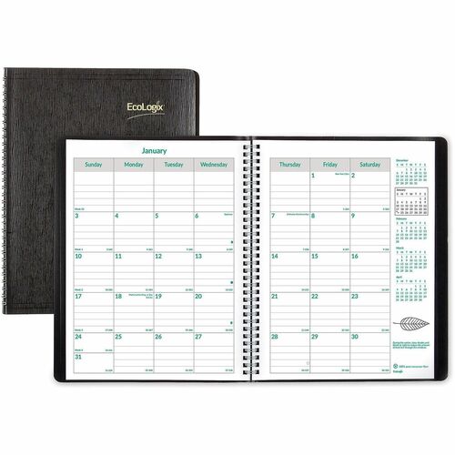 Rediform  Monthly Planner,14-Months,Dec-Jan, 2PPM,11"x8-1/2",Black