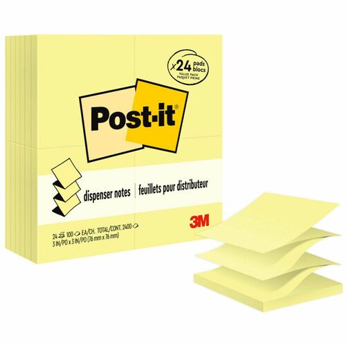 3M  Post-it Notes, Value Pack,100 Sht/PD, 3"x3", 24/PK, Yellow