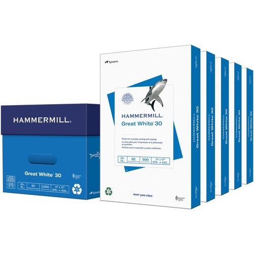 Hammermill  Copy Paper, Recycled, 20 lb, 75GSM, 11"x17", 500/RM, White-HAM86750