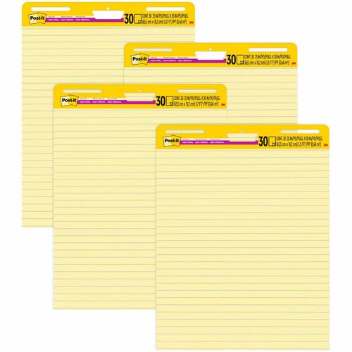 3M  Easel Pads,Ruled,Self-stick,30 Sht,25"x30",4/CT,Yellow