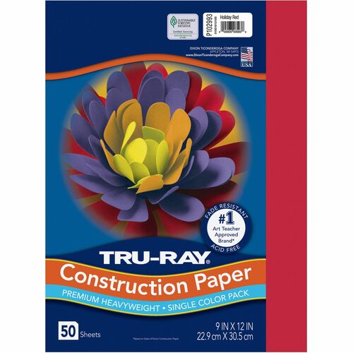 Pacon  Construction Paper, 76 lb.,9"x12", 50/PK, Holiday Red