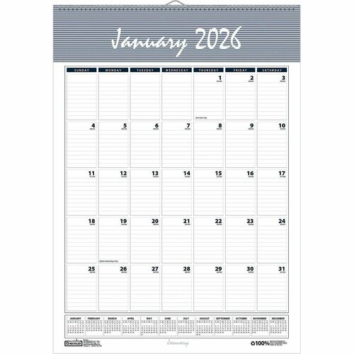House Of Doolittle  Wall Calendar,Wirebound,12 Months,Jan-Dec,15-1/2"x22",BE/GY-HOD333
