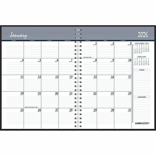 House Of Doolittle  Monthly Planner, 14 Mths Dec/Jan, 6-7/8"x8-3/4", BK/WE-HOD26802