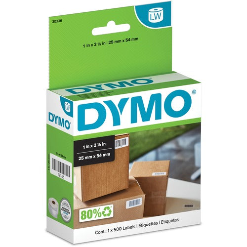 Dymo  Labels, Multipurpose, Small, 1"x2-1/8", 500/RL, White-DYM30336