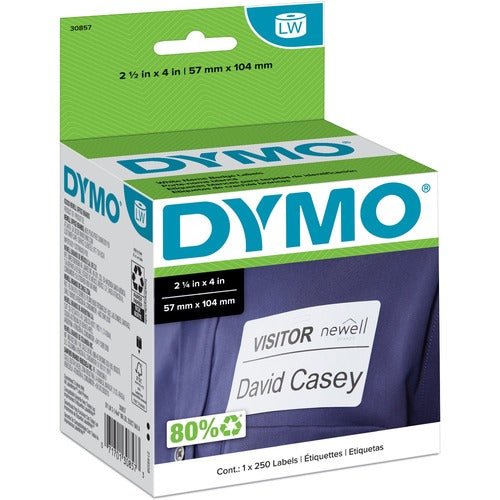 Dymo  Name Badge Labels, Adhesive, 4"x2-1/4", 250/RL, White-DYM30857