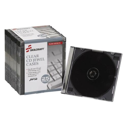SKILCRAFT  CD Storage Cases, Jewel, 25/PK, Clear