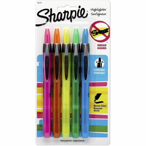 Newell Brands  Highlighters, Retractable, Chisel Pt, 5 Color/ST, Assorted