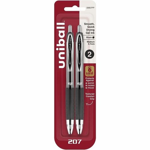 uni-ball Corporation  Gel Pens, Retractable, Refillable, 0.7mm, 2/PK, BK