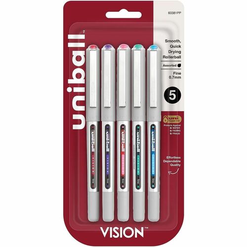 uni-ball Corporation  Rollerball Pen, Nonrefillable, 0.7 mm, 5/PK, BE/GN/PK/RD/PE