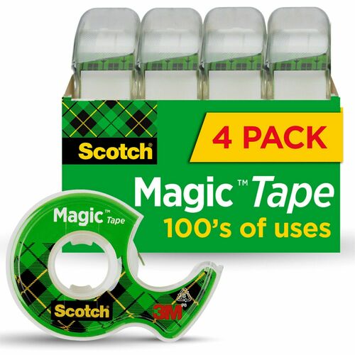 3M  Magic Tape, w/ Dispenser, 3/4"x300", 4 Roll/PK