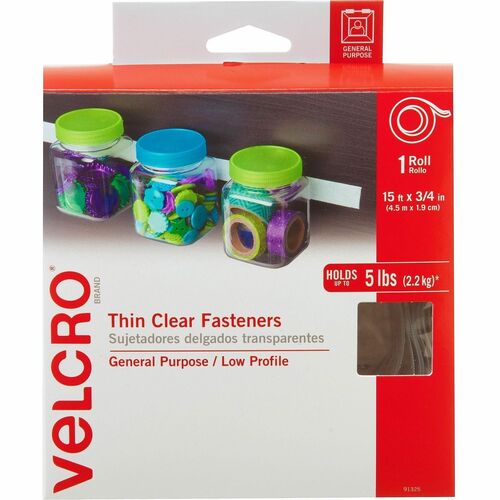 Velcro Industries  Hook and Loop Tape Roll, Sticky Back, 3/4"x15', Clear