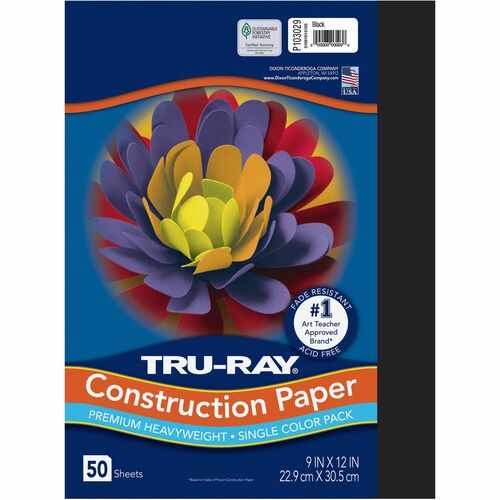 Pacon  Construction Paper, 76 lb., 9"x12", 50/PK, Black