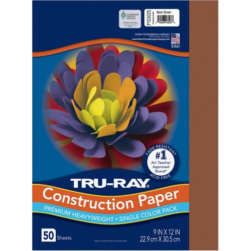Pacon  Construction Paper, 76 lb., 9"x12", 50/PK, Brown