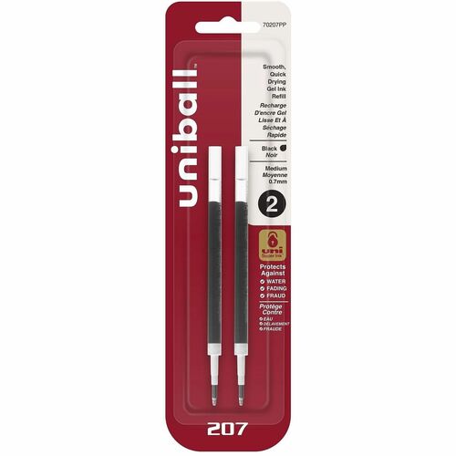 uni-ball Corporation  Pen Refills, f/207 Gel, 0.7mm, 2/PK, Black