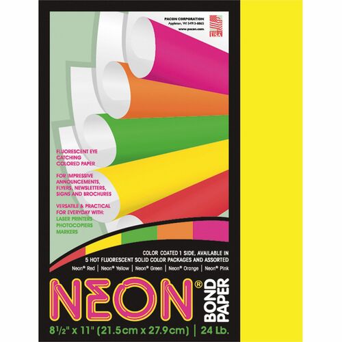 Pacon  Bond Paper, 24 lb., 8-1/2"x11", 100Sht/PK, Neon Yellow