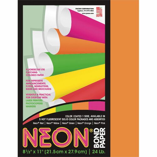 Pacon  Bond Paper, 24 lb., 8-1/2"x11", 100Sht/PK, Neon Orange
