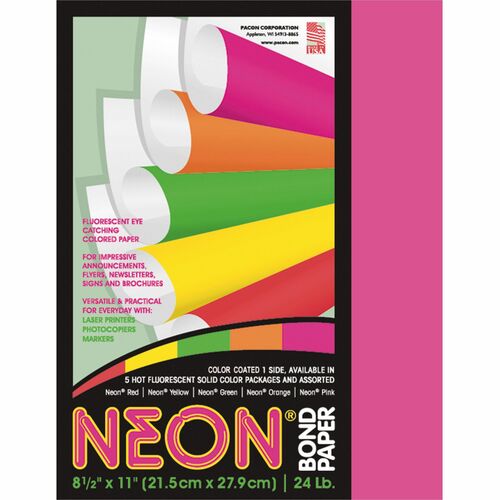 Pacon  Bond Paper, 24 lb., 8-1/2"x11", 100Sht/PK, Neon Pink