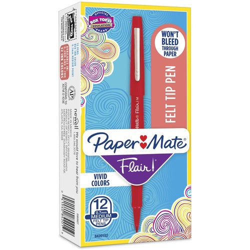 Paper Mate  Flair Pen, Point Guard Tip, Medium Pt, RD Barrel/Ink