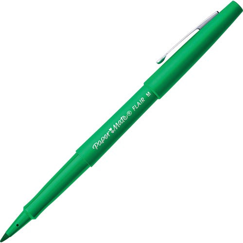 Paper Mate  Flair Pen, Point Guard Tip, Medium Pt, GN Barrel/Ink