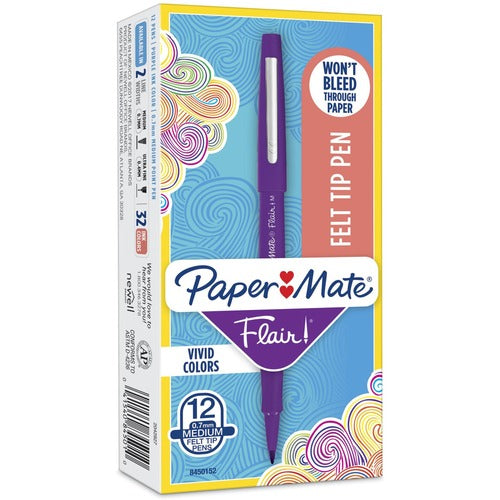 Paper Mate  Flair Pen, Point Guard Tip, Medium Pt, PE Barrel/Ink