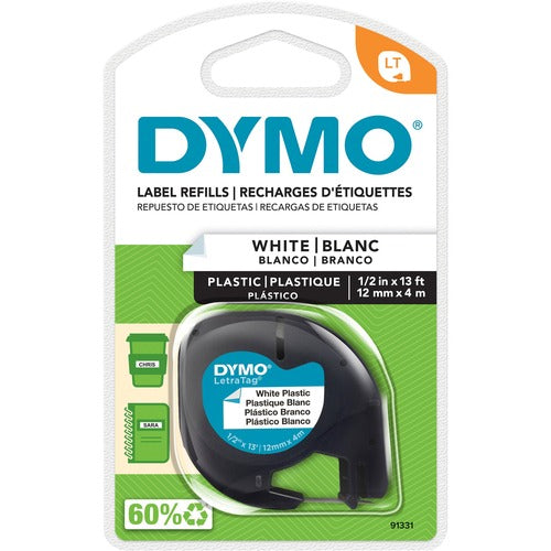 Dymo  LetraTag Tape, 1/2"x13', Plastic, Pearl White-DYM91331