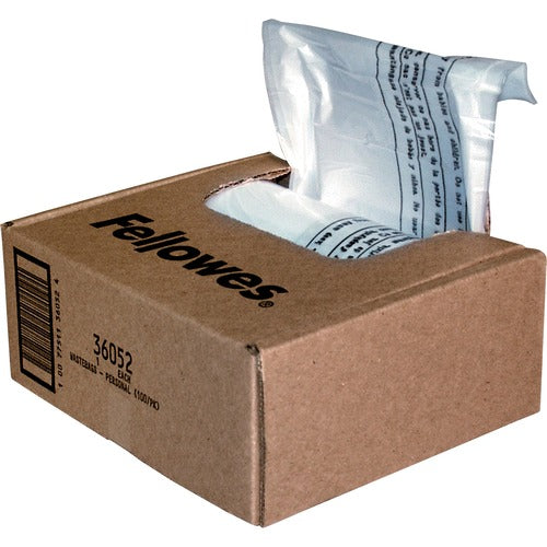 Fellowes  Shredder Bags, 6-7 Gal, F/Desktop, 15"x9"x26", 100/CT, CL-FEL36052