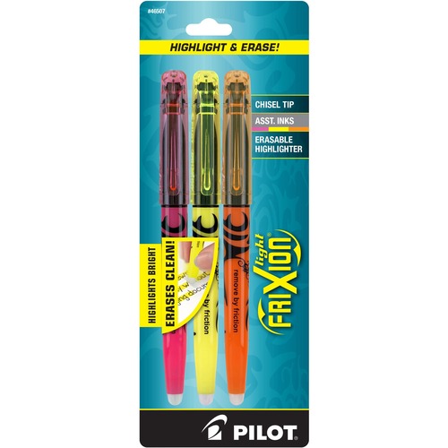 Pilot  Highlighter, Erasable Ink, Chisel Point, 3/ST, Assorted