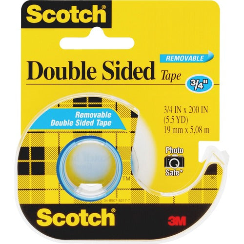 3M  Double-Sided Tape, Removable, 3/4"x200", Transparent