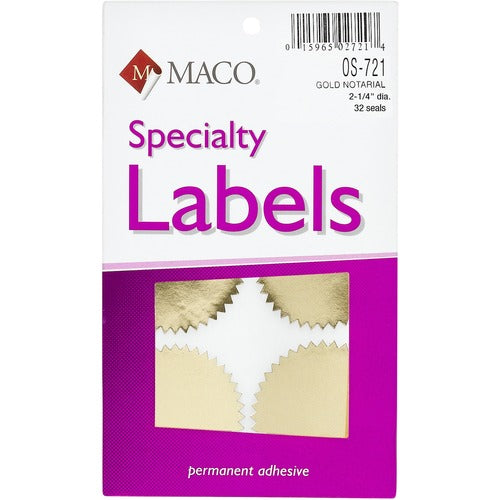 Maco  Notarial Seals, 2-1/4" Diameter, 32/PK, Gold