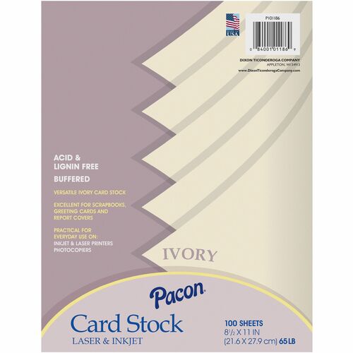 Pacon  Cardstock Paper, 65 lb, 8-1/2"x11", 100/PK, Ivory