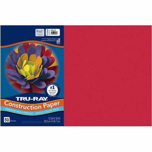 Pacon  Construction Paper, 76lb.,12"x18", 50/PK, Holiday Red