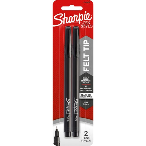 Newell Brands  Sharpie Pens, Permanent, Fine Point, 2/PK, Black