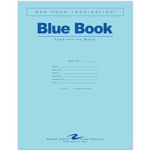 Roaring Spring Paper Products  Exam Book, Wide Ruled, 8 Shts, 11"x8-1/2", 50/PK, Blue