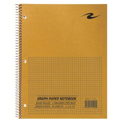 Roaring Spring Paper Products  Notebook,Wire,5x5 Rld,3HP,8-1/2"x11",80 GN SHT,BN Cover