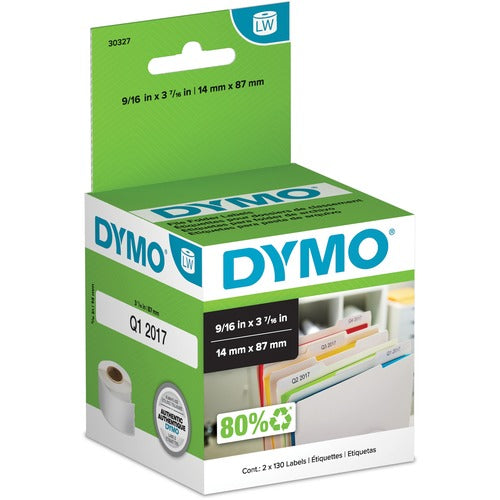 Dymo  File Folder Labels,9/16"x3-7/16",130 Labels/RL,2RL/BX,White-DYM30327