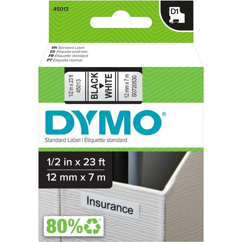 Dymo  DYMO D1 Electronic Tape, 1/2"x23' Size, Black/White-DYM45013