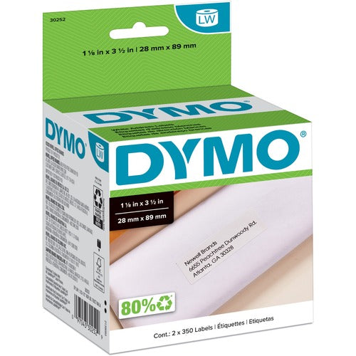Dymo  Address Labels, 1-1/8"x3-1/2", 350 Labels/RL, 2/BX, White-DYM30252