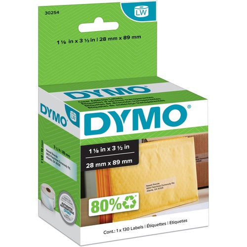 Dymo  Address Labels, 3-1/2"x1-1/8", 130 Labels/Roll, Clear-DYM30254