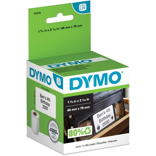 Dymo  Video Top Labels, 3-1/10"x1-4/5", 150/RL, White-DYM30326
