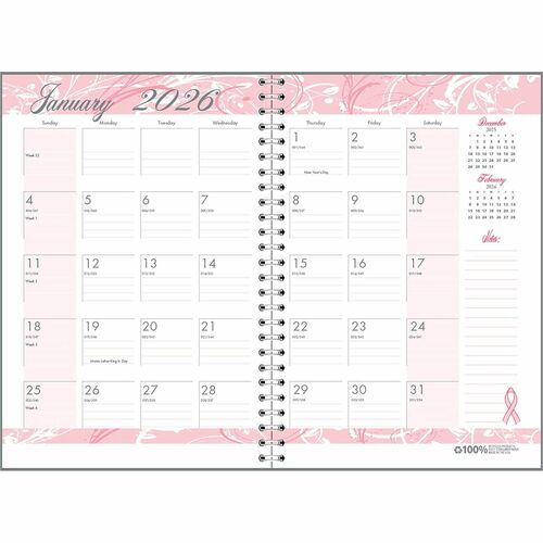 House Of Doolittle  Monthly Journal, Breast Cancer,12 Mths Jan-Dec, 7"x10", PK-HOD5226
