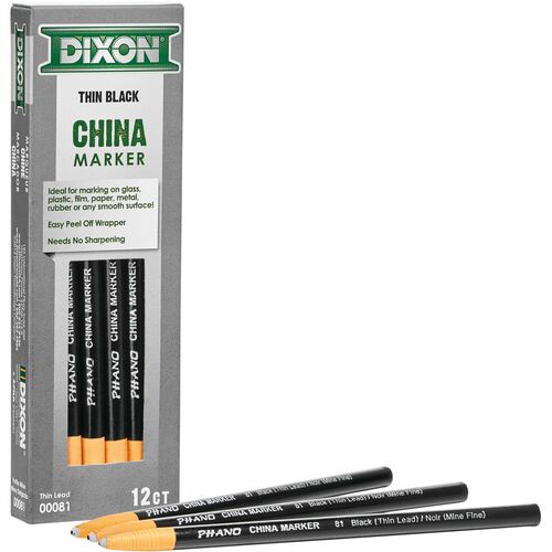 Dixon Ticonderoga Company  China Marker, Nontoxic, Thin, Paper Wrapped, Black