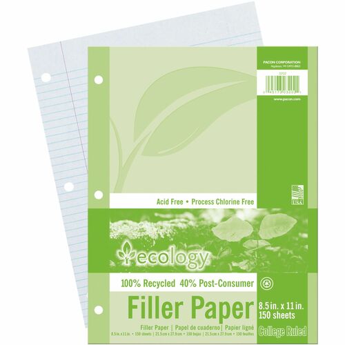 Pacon  Filler Paper,College Ruled,3 Hole Punch,8-1/2"x11",150 Sh/PK