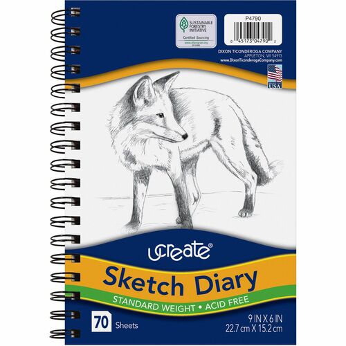 Pacon  Sketch Diary,Spiral Bound,Medium Weight,9"x6",70 Sheets