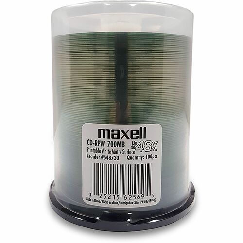Maxell  CD-R Discs, 48X, 700MB/80MIN, Printable, 100/PK, White
