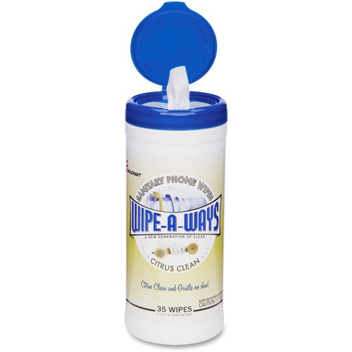SKILCRAFT  Phone Wipes, Scented, Dispenser, 7"x8", 35/PK, 12PK/CT, Citrus Clean