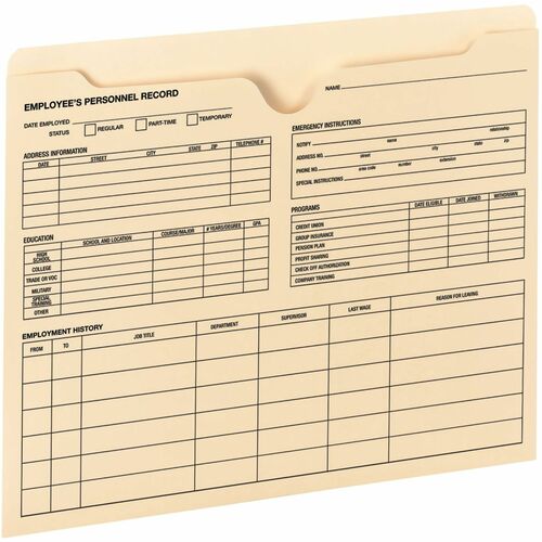 Smead  Employee Record File Jacket, Preprinted Front, 100/CT, MLA