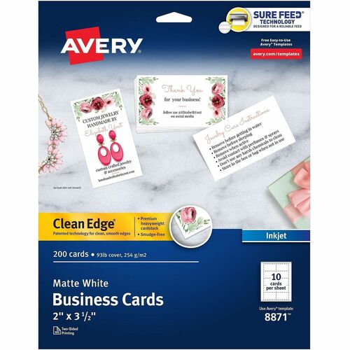 Avery  Business Cards, Inkjet, 2-SIded, 3-1/2"x2", 200/PK, WE
