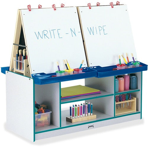 Jonti-Craft, Inc.  Art Center, 4 Station, 45"x49-1/2"x20", Gray/Teal Edge